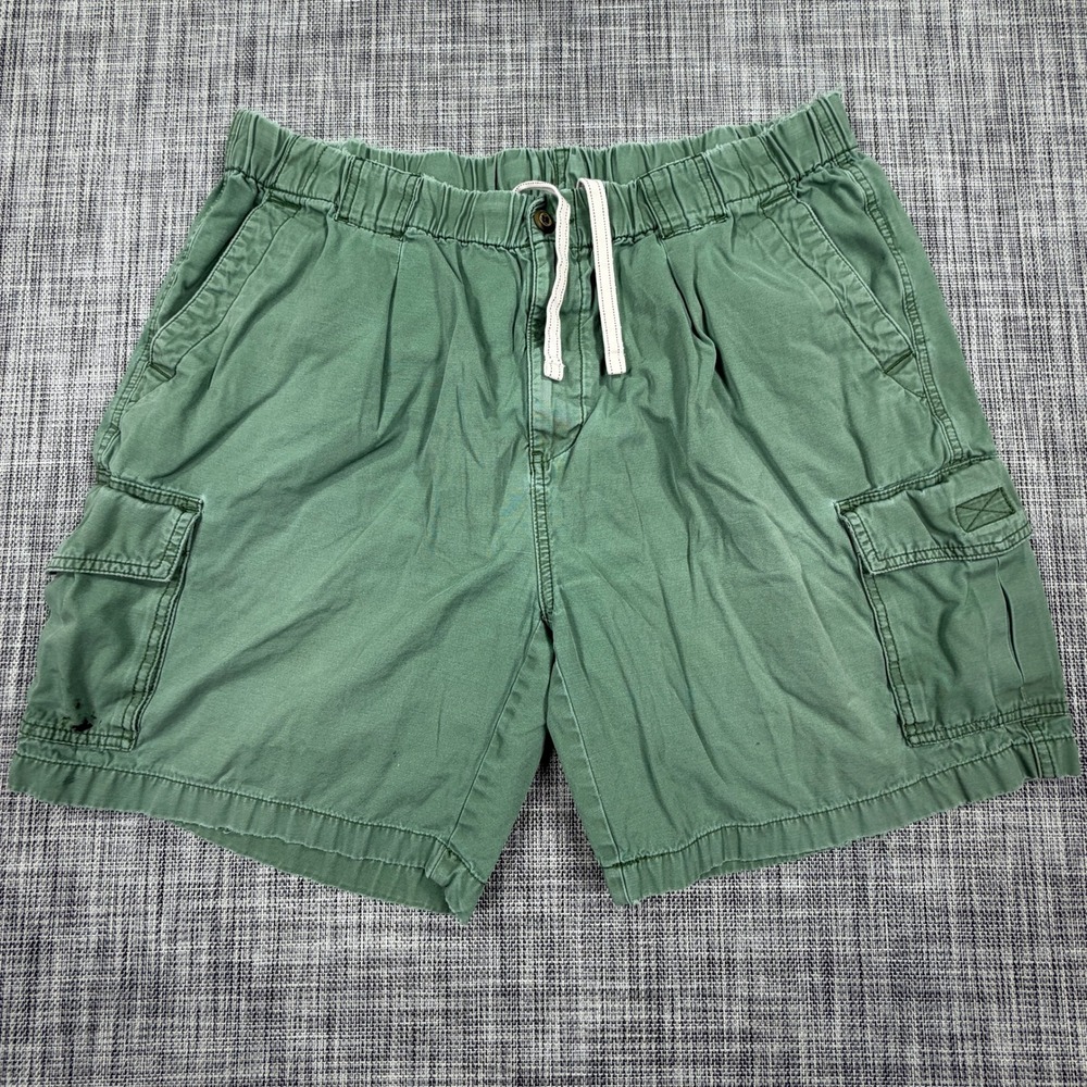 Tommy Bahama Survivor Mens XL Cargo Shorts Green Cotton Drawstring Elastic Waist